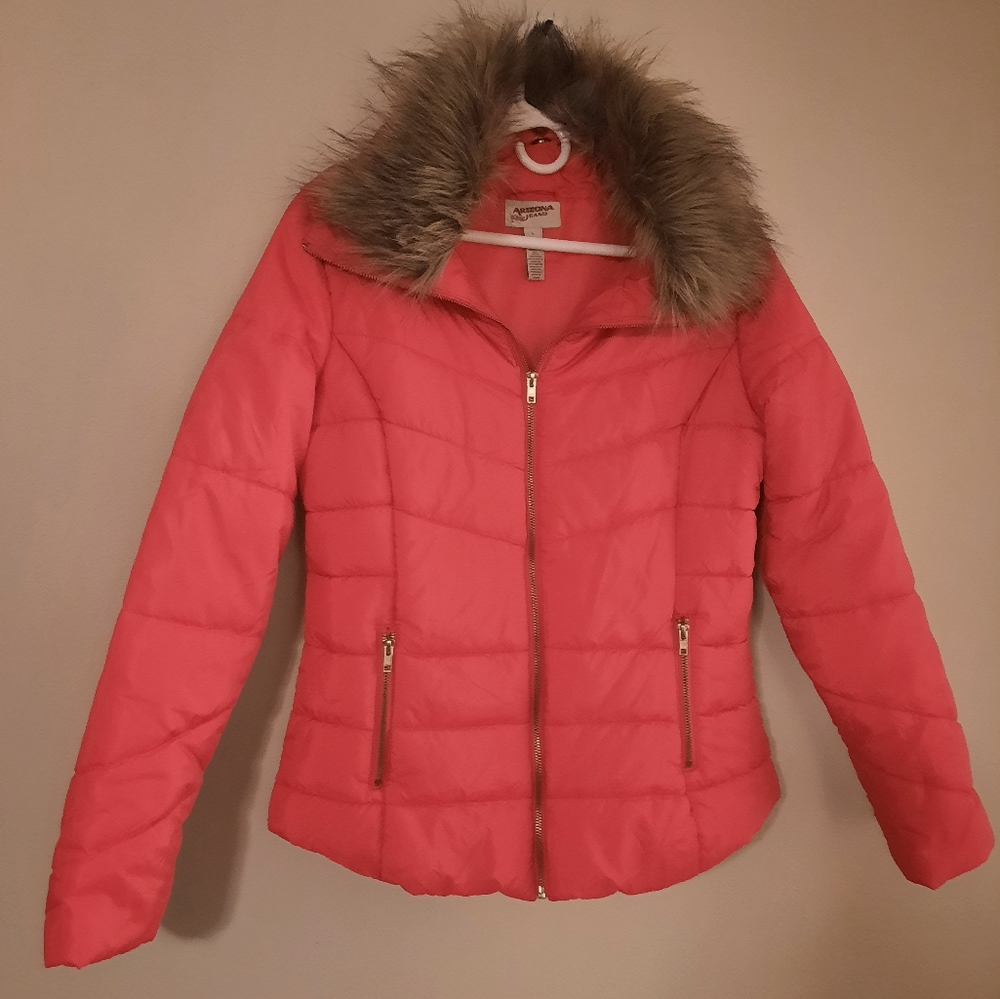 Arizona Jeans Co. Faux-Fur collar Red Jacket Large
